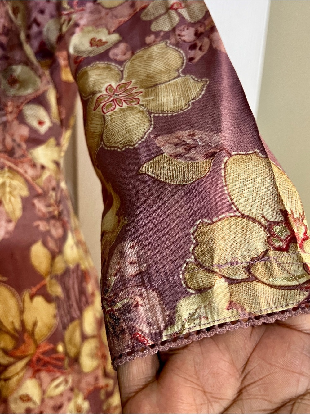 Ethnic Wms Cotton Muslin Floral Lilac Boho Sequin Wrap Side‎ Slits Midi Kaftan L - Picture 6 of 14